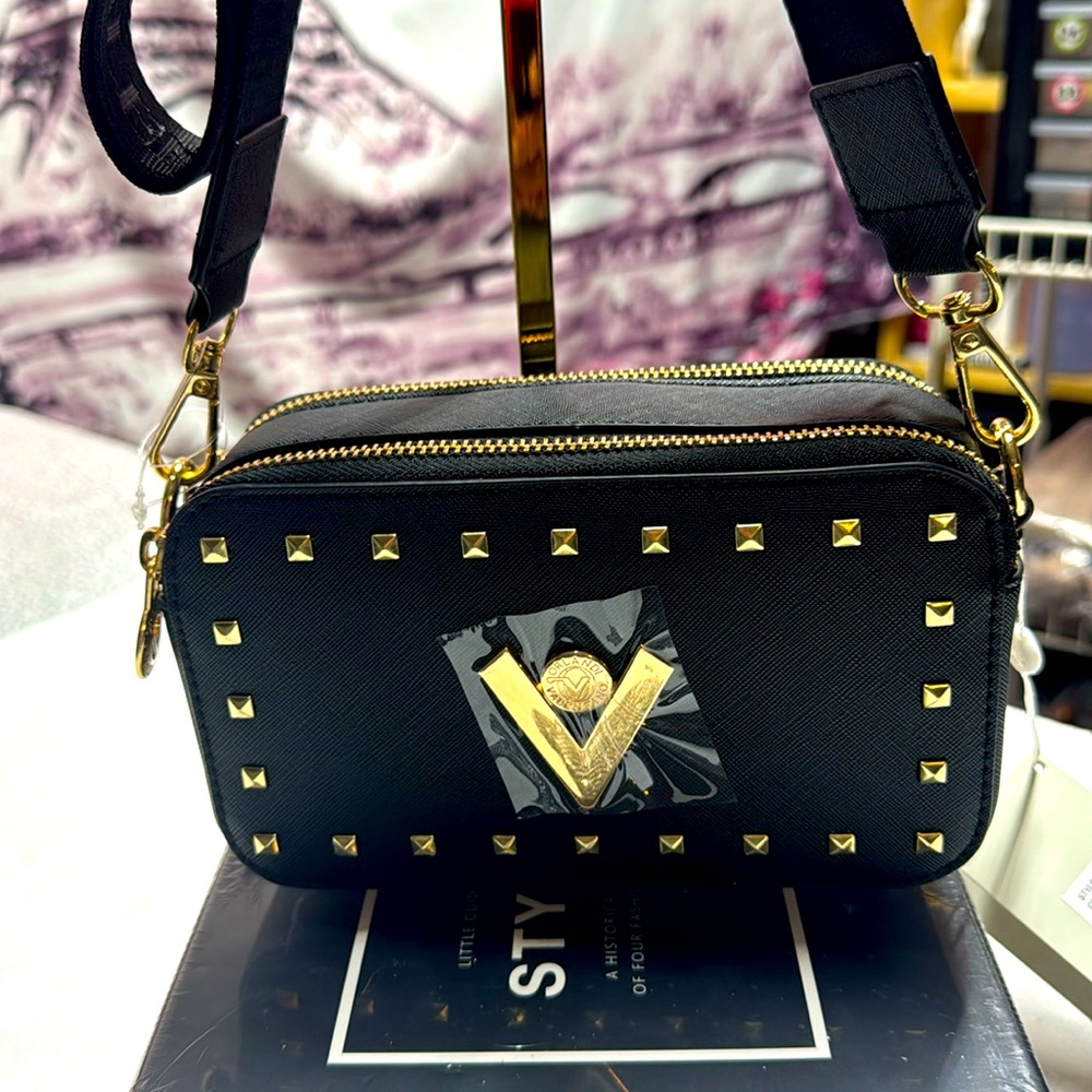 VALENTINO ORLANDI ITALY Black Studded CROSSBODY BAG Authentic